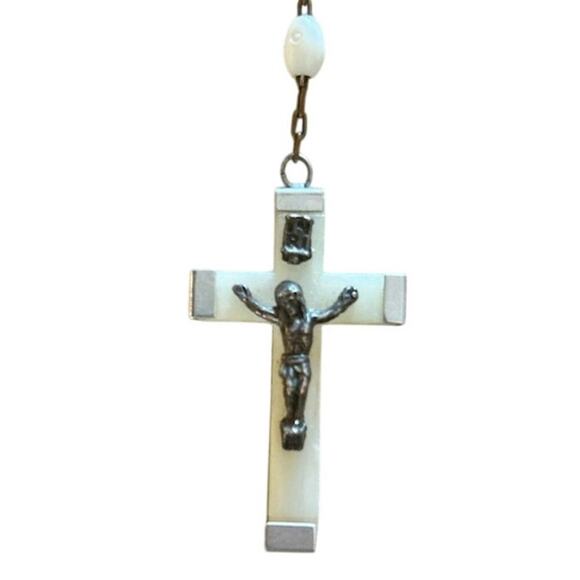 2 Catholic Rosaries Medugorje Wood Beads & White Oval Beads – Vintage Religious - Picture 3 of 5